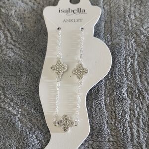 Isabella Silver Crystal Floral Anklet